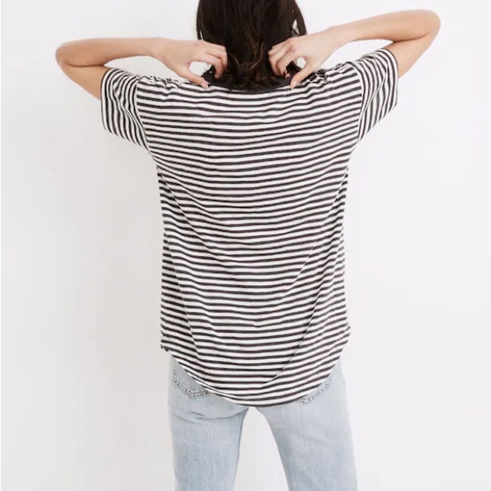 Madewell Whisper Cotton Rib-Crewneck Tee in Damien Stripe M - Picture 3 of 5